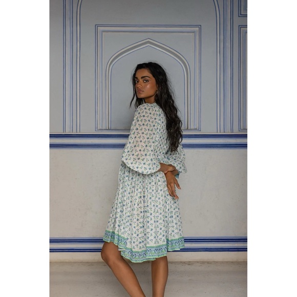 NWT Daughters Of India Kyra Mini‎ Dress in Azure Blue & White Floral - Picture 6 of 12